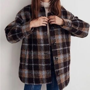 Madewell Checkered Wool Jacket in Black and Brown
